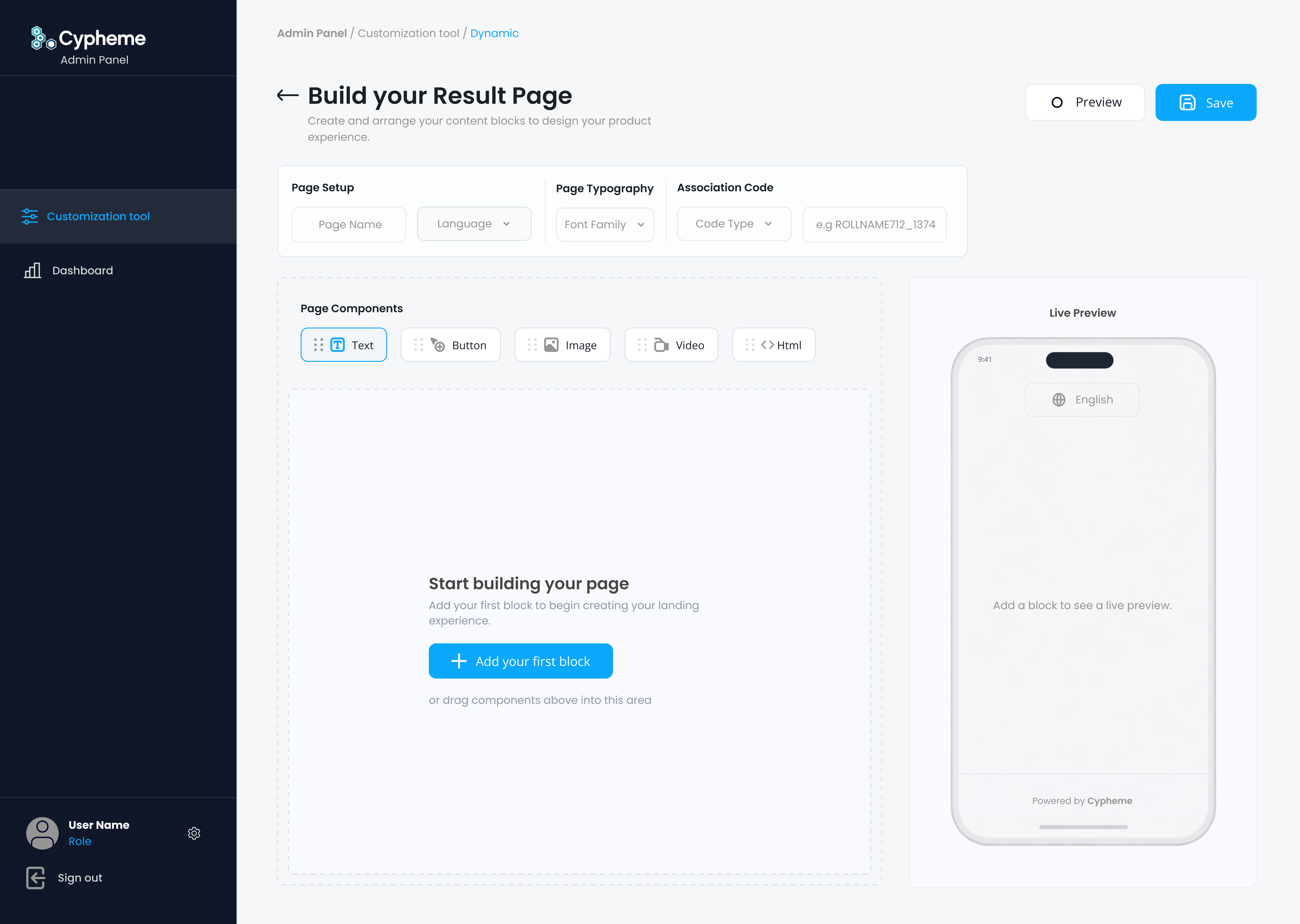 Redirect page builder interface