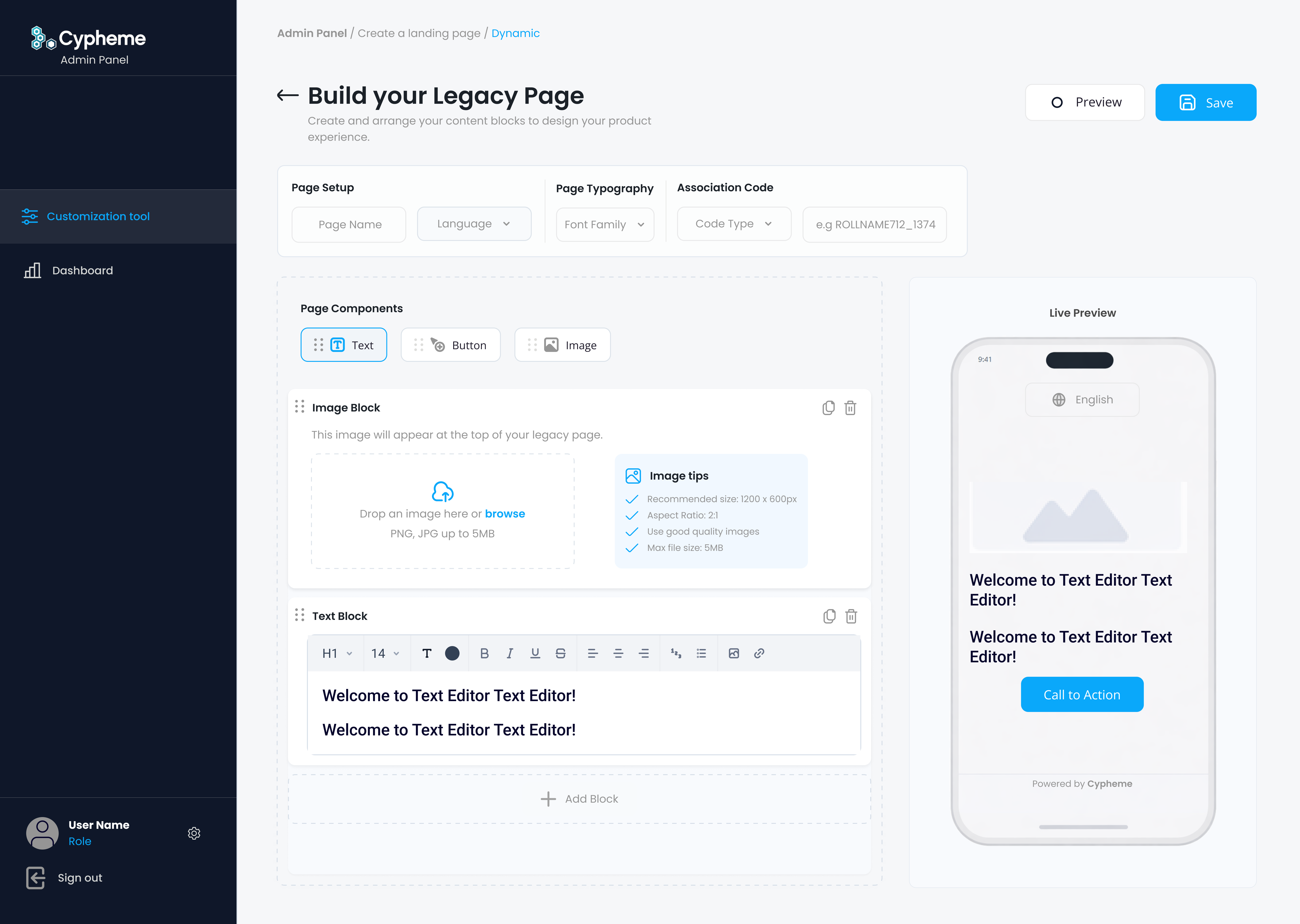 Result page builder interface