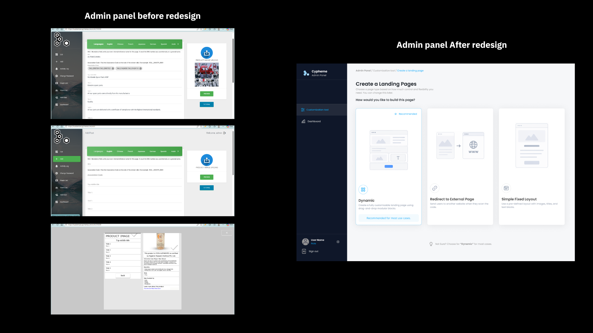 Before and after landing page builder redesign