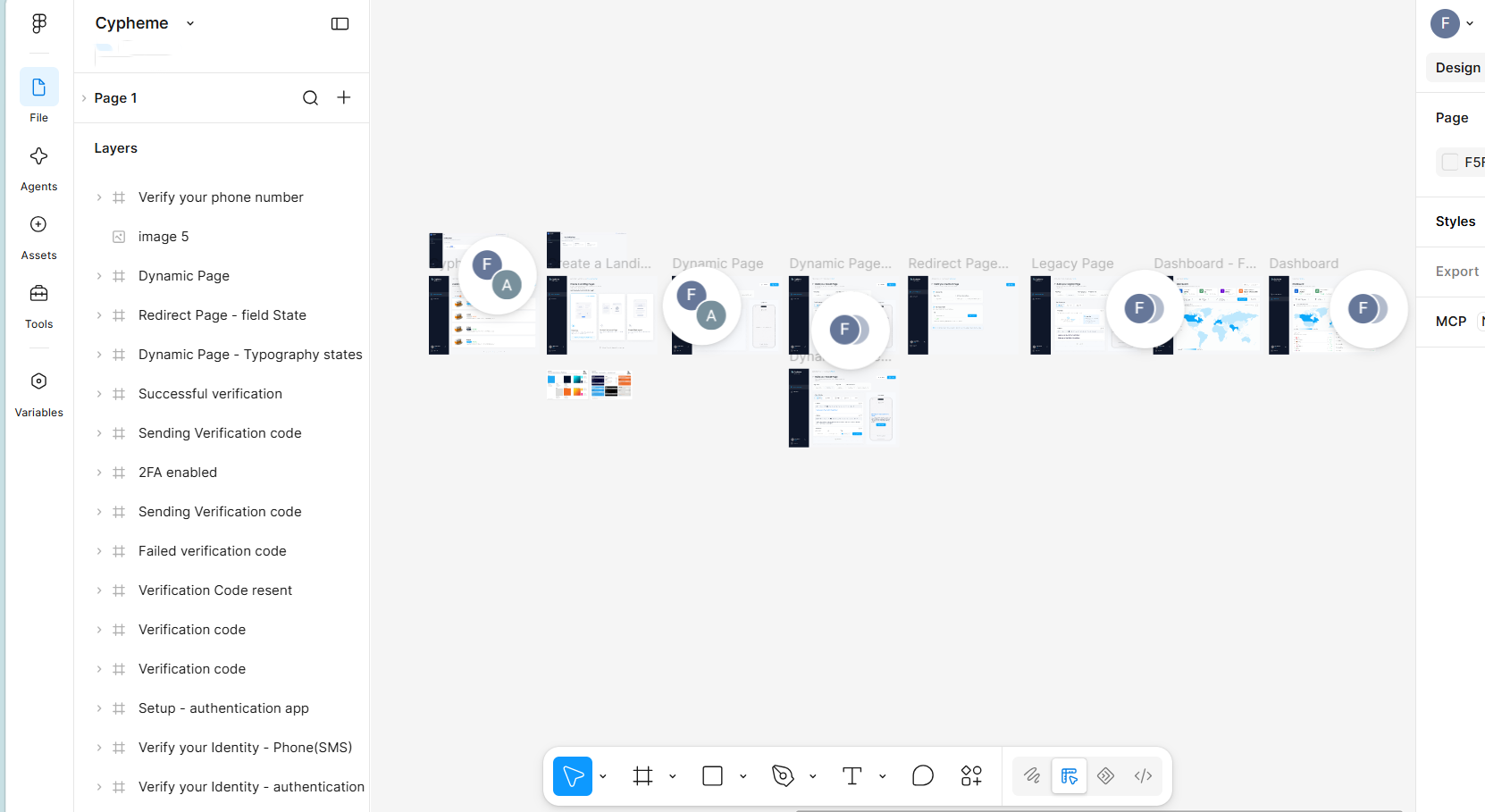 Figma workspace showing the scope of the Cypheme enterprise admin redesign