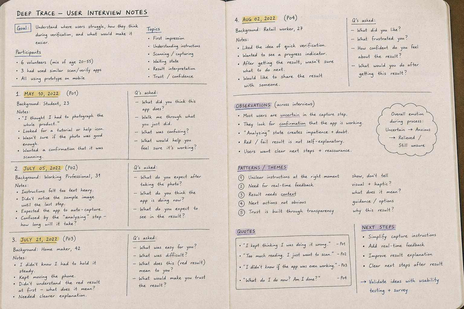 Deep Trace user interview notes